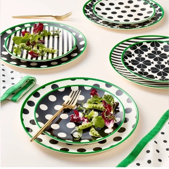 NEW kate spade x Target 4pc Melamine 10.5” Dinner Plates Set Black cream green - Picture 3 of 4